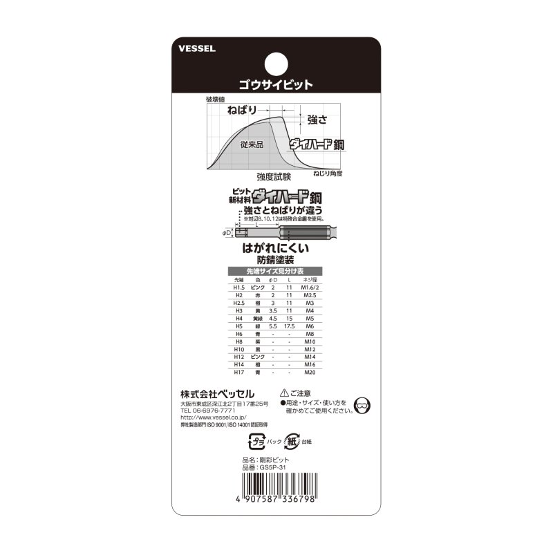 Bộ đầu vặn ốc lục giác VESSEL 485579 GS5P-31 (2.5mm-6mm,05cái/bộ)