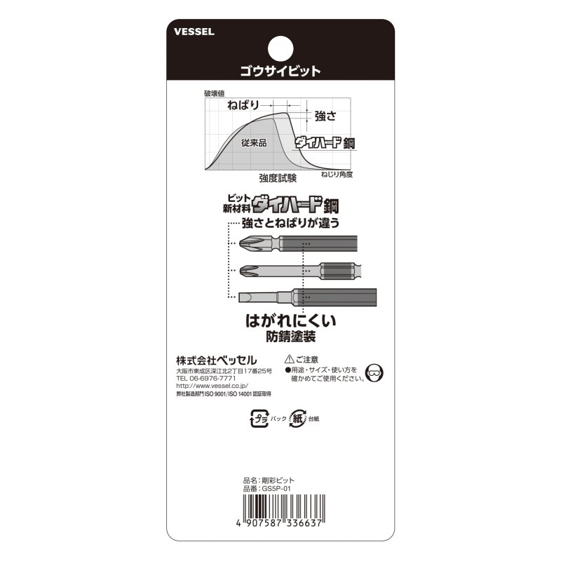 Bộ mũi vặn vít VESSEL 485563 GS5P-01 (5c/bộ)