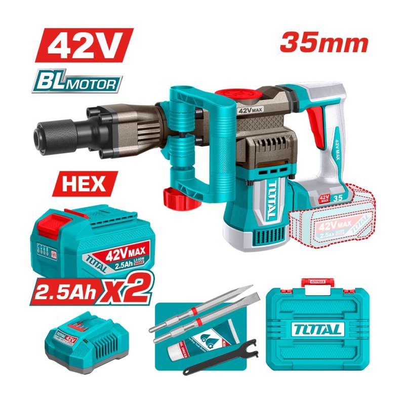 Máy Đục Bê Tông Pin 42V Total TDBLI423582 (Kèm 2 Pin 2.0Ah Và Sạc)