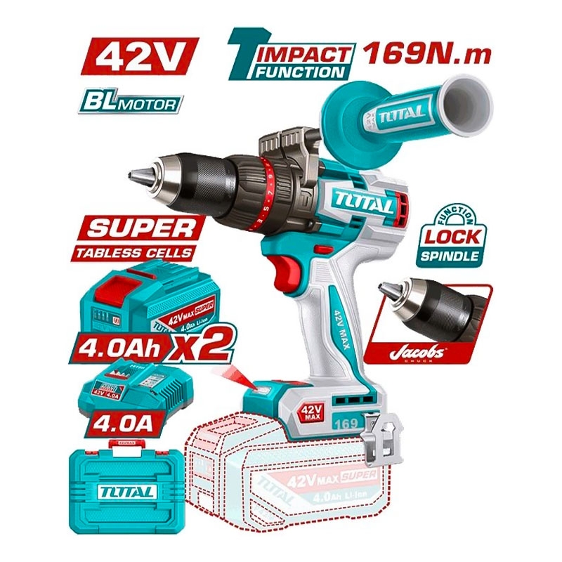 Máy Khoan Động Lực Dùng Pin 42V Total TIDLI4216982 (2 Pin 4.0Ah, 1 Sạc)