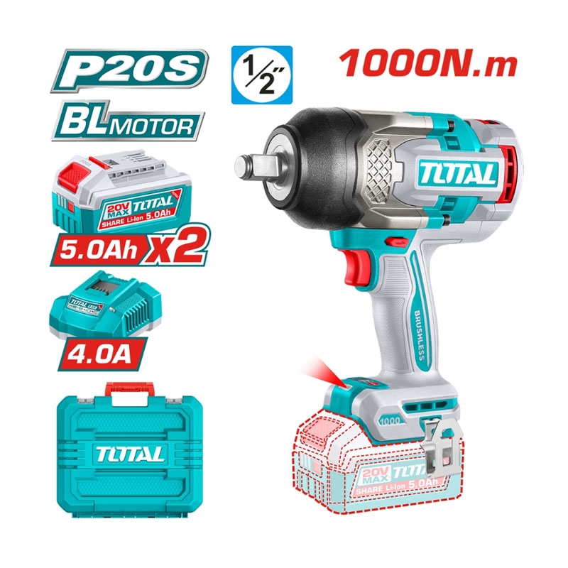 Máy Siết Bu Lông Pin 20V TOTAL TIWLI20100 (2 Pin 5.0Ah, 1 Sạc)