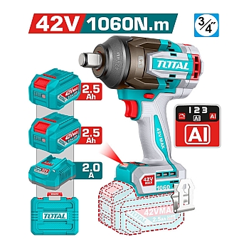 Máy Siết Bu Lông Pin 42V Total TIWLI421062 1060Nm 3/4" (2 Pin 2.5Ah, 1 Sạc)