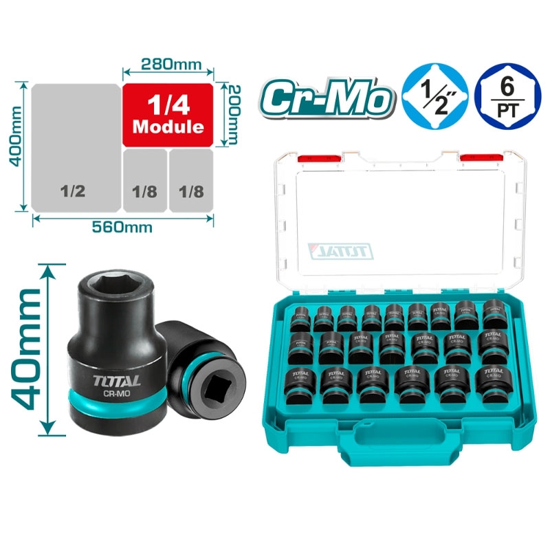Bộ 22 Đầu Tuýp 1/2" Total THISTD12226 (Cr-Mo 10-32mm)