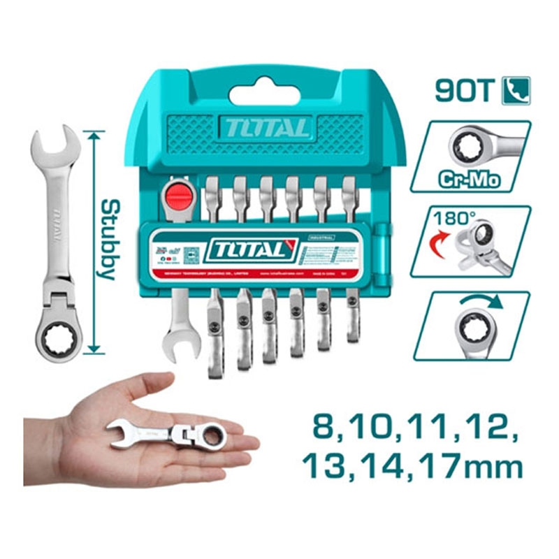 Bộ 7 Cờ Lê Miệng Vòng Xoay Chiều Ngắn Linh Hoạt Total THT103RK676 (8-17mm)