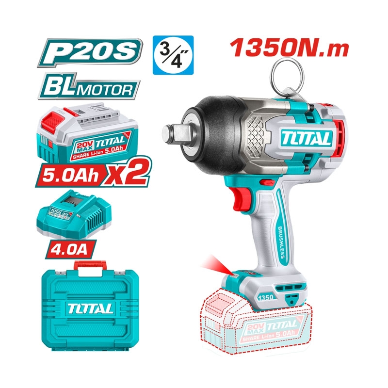 Máy Siết Bu Lông Dùng Pin 20V Total TIWLI201356 (2 Pin 5.0Ah, 1 Sạc)