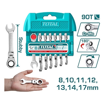 Bộ 7 Cờ Lê Miệng Vòng Xoay Chiều Ngắn Linh Hoạt Total THT103RK676 (8-17mm)