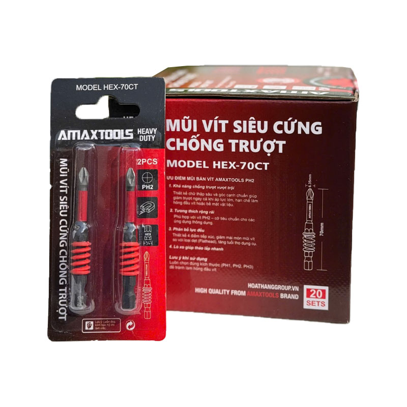 Bộ 2 mũi vít bake PH2 Amaxtools HEX-75CT