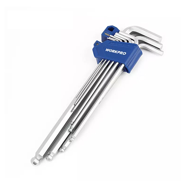 Bộ lục giác S2 đầu bẳng, kiếu chữ L, loại dài, 9 cái hệ mét Workpro WP222035