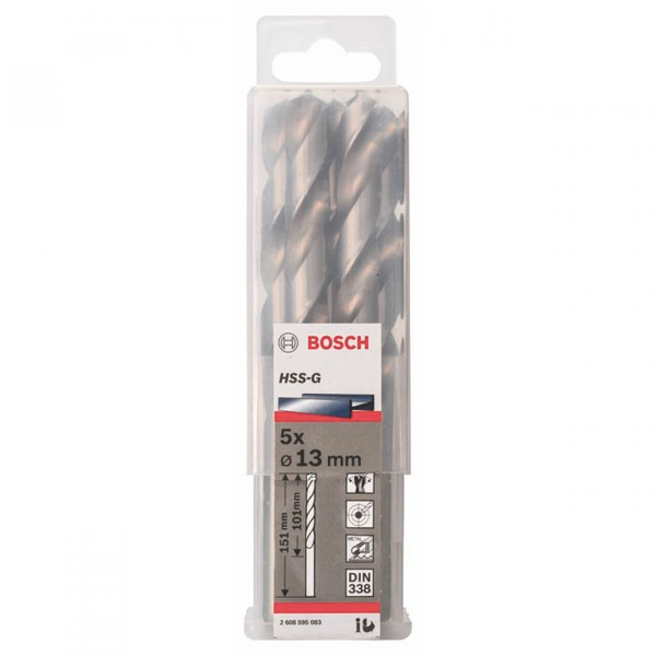 Bộ mũi khoan sắt 5 mũi 13mm HSS-G Bosch 2608595083