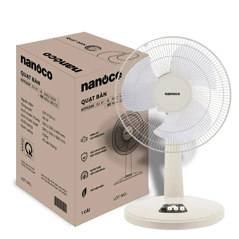 Quạt bàn 30W Nanoco NTF1209BE (Beige)