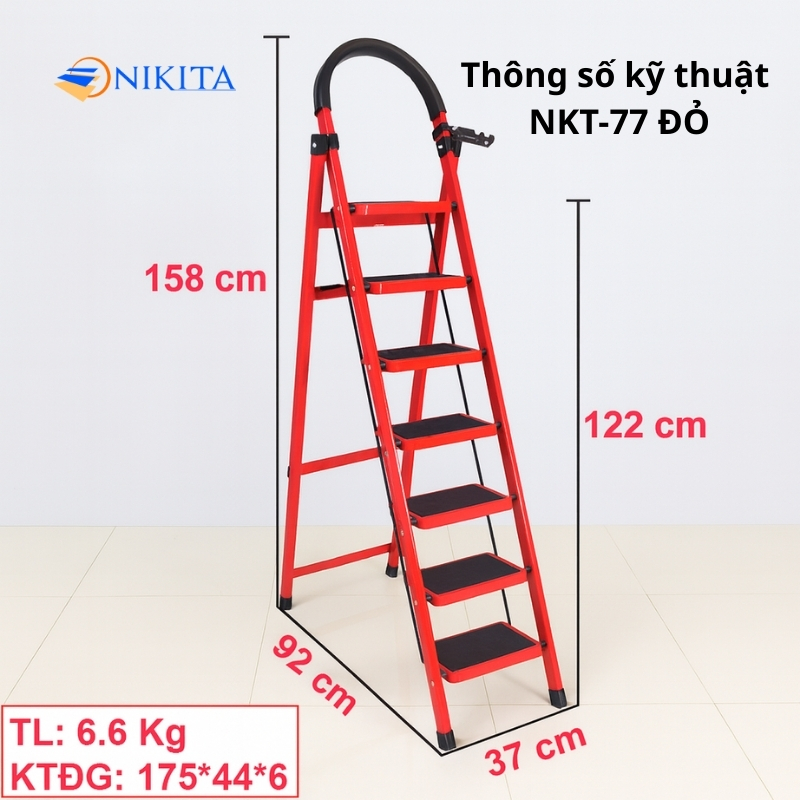 Thang Ghế Khung Sắt 7 bậc 122cm Nikita NKT-77 (Màu đen hoặc đỏ)