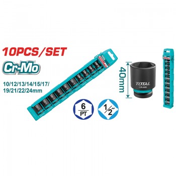 Bộ 10 Đầu Tuýp Lục Giác 1/2" Total THISTD12106 (Cho Máy Bu Lông)
