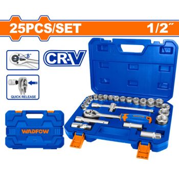 Bộ 25 chi tiết tay vặn đầu tuýp 1/2" WadFow WST2D25
