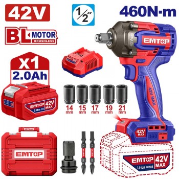 Máy siết bu lông dùng pin 42V Emtop ECIWL42461 (1 Pin 2.0Ah, 1 Sạc)