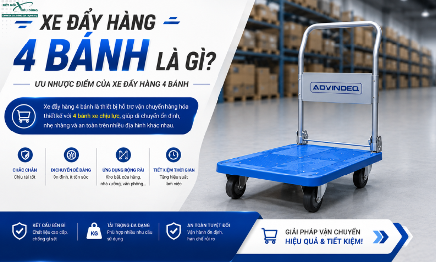 Xe đẩy hàng 4 bánh là gì? Ưu nhược điểm của xe đẩy hàng 4 bánh.