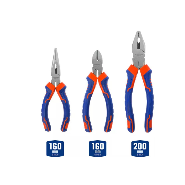 Bộ kìm 3 món gồm (điện, cắt, nhọn) 6 inch và 8 inch Workpro WP201007