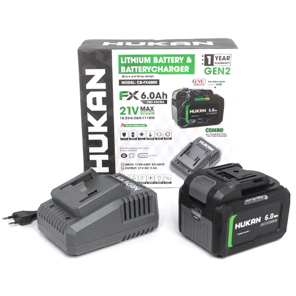 Combo 1 pin 6.0Ah và 1 sạc nhanh phổ thông Hukan CB-FX6000