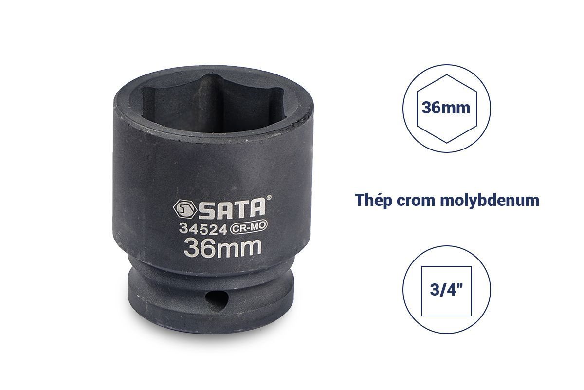 Đầu tuýp  đen 3/4" 36mm Sata 34524