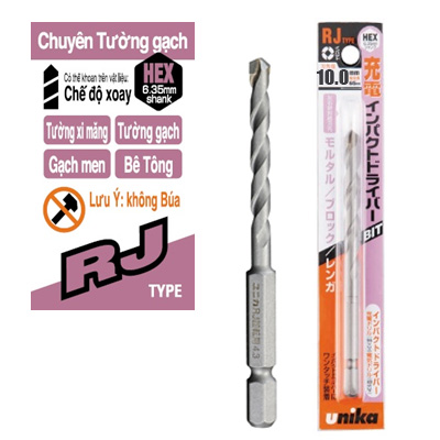 Mũi khoan tương gạch chuôi lục giác 10.0x135mm Unika RJ10.0x135
