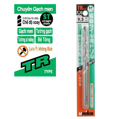 Mũi khoan gạch men 9.5x150mm Unika TR9.5x150