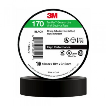 Băng Keo Điện PVC Màu Đen, 18 mm x 10 m 3M™ Temflex™ 170