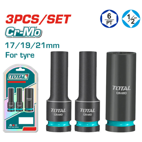 Bộ 3 đầu tuýp dài 78mm Total THKISD12042L (17, 19, 21mm)