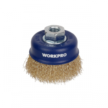 Bàn chải cốc dây uốn có đai ốc M14x2 100mm Workpro WP407024