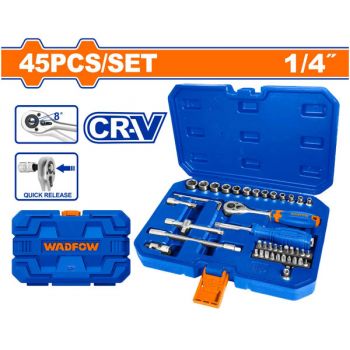 Bộ 45 chi tiết tay vặn đầu tuýp 1/4" WadFow WST4D45