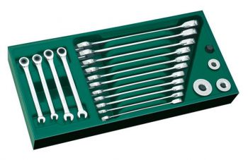 Bộ khay cờ lê tự động 2 đầu vòng miệng 19 chi tiết Sata 09908