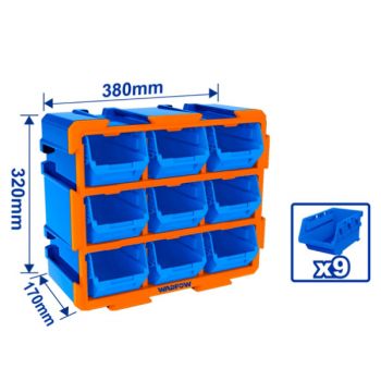 Bộ tủ gồm 9 khay nhựa đựng linh kiện (dạng hở) 380x170x320 mm Wadfow WTB8330