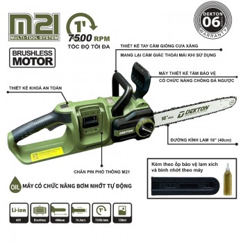 Máy cưa xích dùng pin 21V Dekton M21X2-CX16XPRO (Chưa Pin & Sạc)