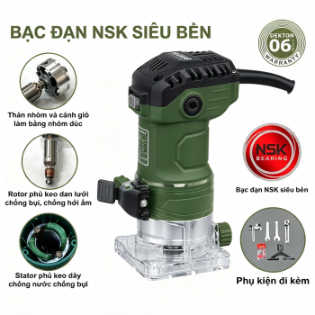 Máy Phay Gỗ Cầm Tay 580W Dekton DK-635XM ( Màu oliu )