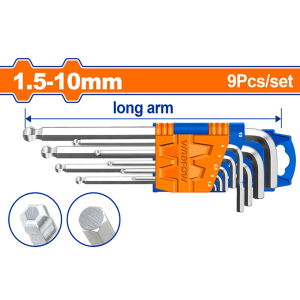 Bộ 9 chìa lục giác bi tròn 1.5-10mm WadFow WHK2291