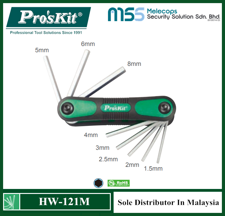 Bộ lục giác Pro'skit HW-121M (1.5, 2, 2.5, 3, 4, 5, 6, 8 mm)