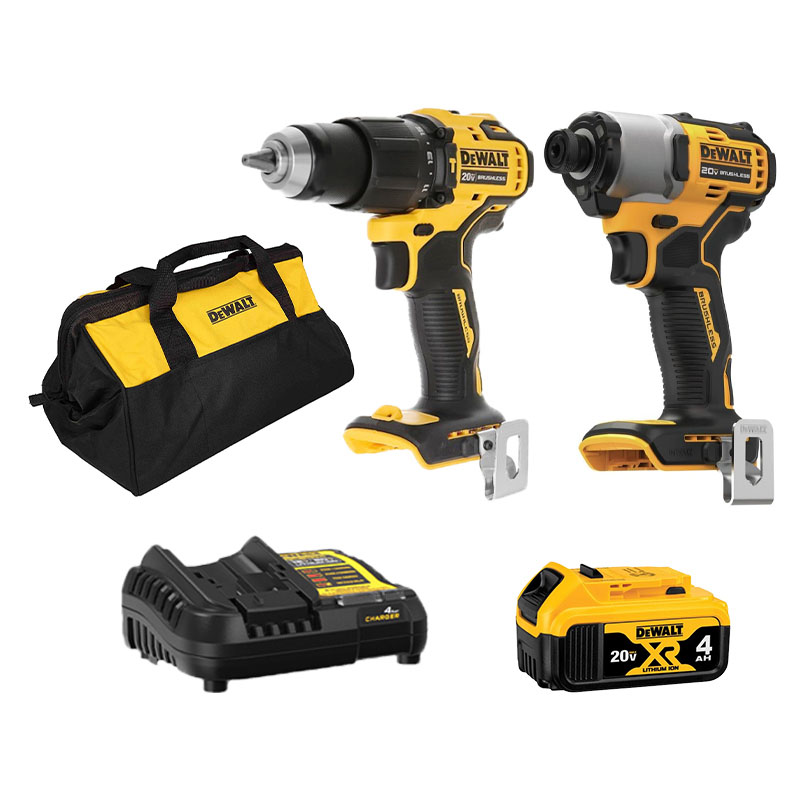 Combo Dewalt - Máy Khoan Pin DCD709 + Máy Vặn Vít DCF840 + Pin 20V4.0Ah + Đế Sạc Nhanh & Túi dụng cụ