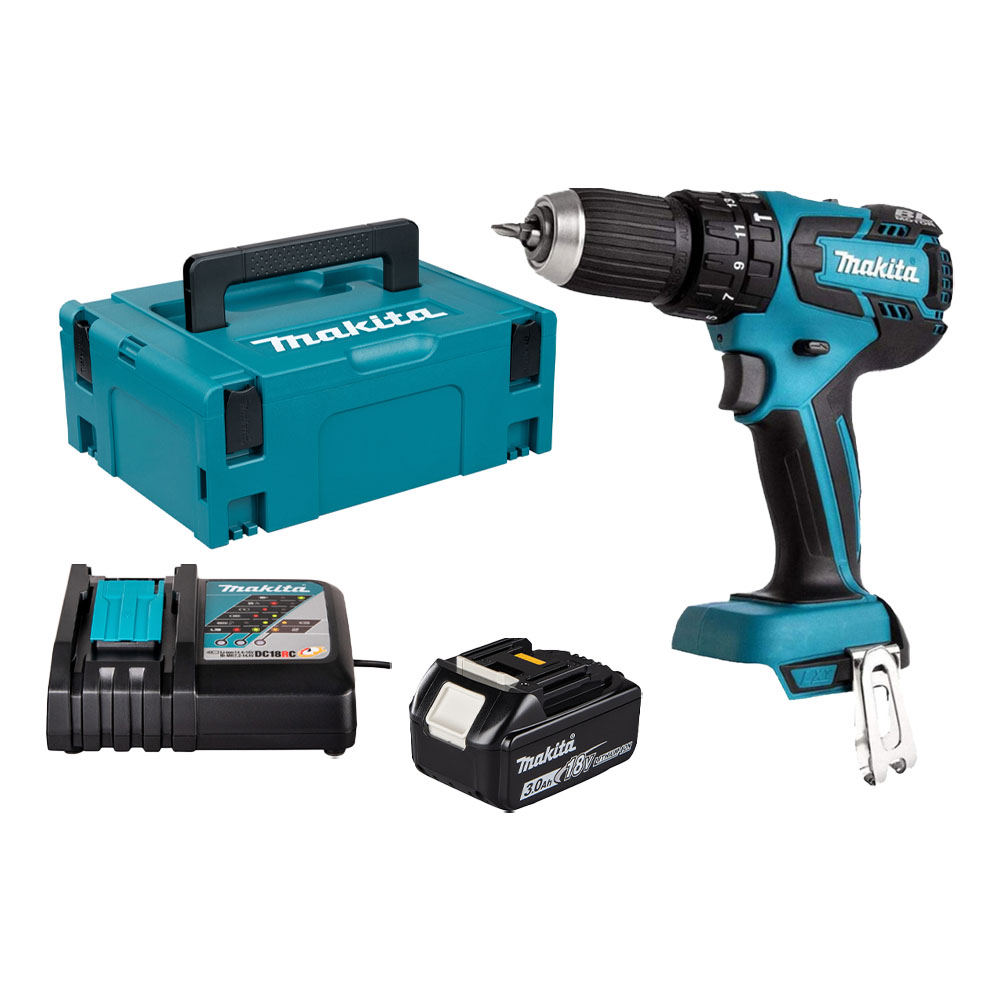 Combo Makita 16 - Máy Khoan Búa Vặn Vít Dùng Pin DHP459 + Pin 3.0Ah + Đế Sạc Nhanh