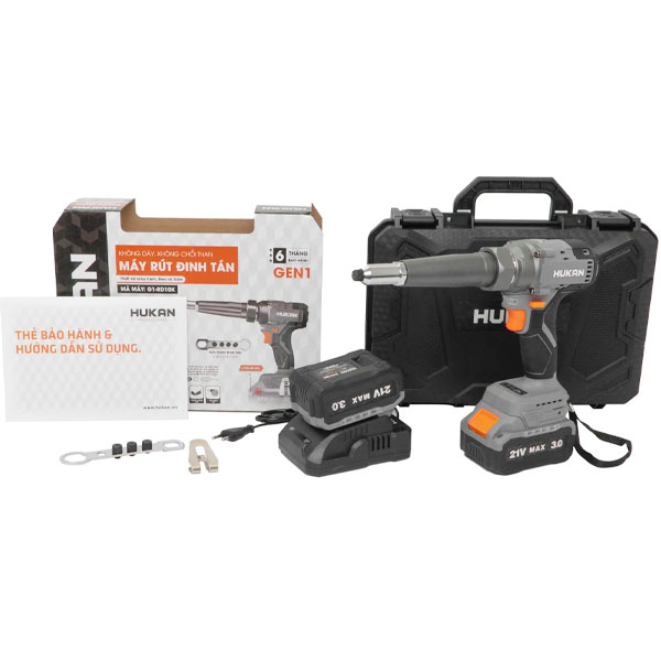 Máy rút đinh rive dùng pin 21V Hukan G1-RD10K (2 Pin 3.0Ah, 1 Sạc)