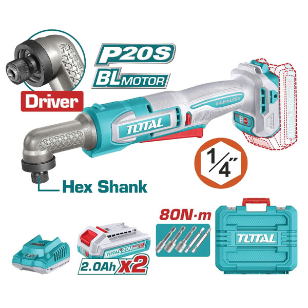 Máy vặn vít góc dùng pin 20V Total TAIRLI208 (2 Pin 2.0Ah, 1 sạc)