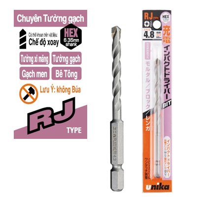 Mũi khoan tường chuôi lục giác 4.8x95mm Unika RJ4.8x95