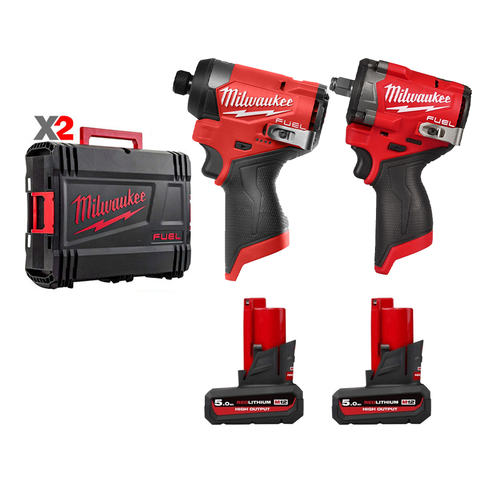 SPECIAL M12 COMBO 4 - Máy siết bu lông M12 FIW2F12 + Máy vặn vít M12 FID2 + 2 Pin 12V 5.0Ah