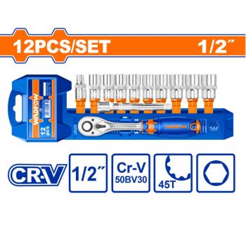 Bộ 12 chi tiết tay vặn đầu tuýp 1/2" WadFow WST2212