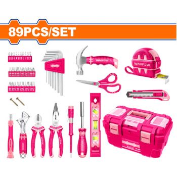 Bộ 89 món dụng cụ cầm tay (hồng) WadFow WHS3B89