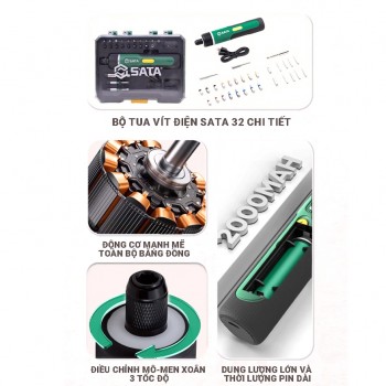 Bộ máy vặn vít dùng pin Sata 151051 (32 chi tiết)
