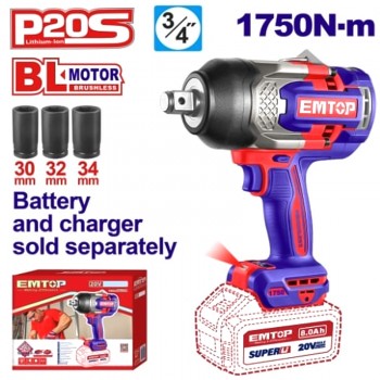 Máy siết bu lông dùng pin 20V P20S Emtop ECIWL201751 (Chưa Pin & Sạc)
