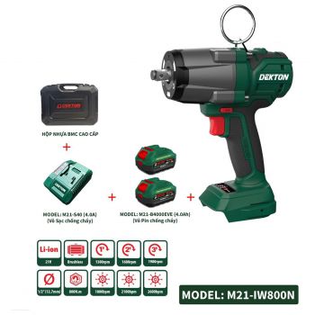 Máy siết bu lông dùng pin 21V Dekton M21- IW800N-CB (2 Pin 4.0Ah)