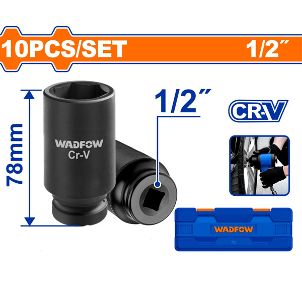 Bộ 10 đầu tuýp 1/2" WadFow WMS2D02 78mm