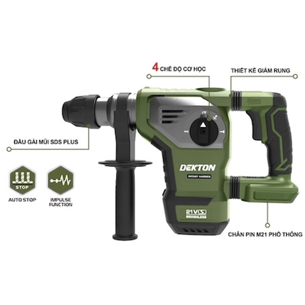 Máy khoan đục bê tông dùng pin 21V Dekton M21-RH3203XPRO (Chưa pin & sạc)
