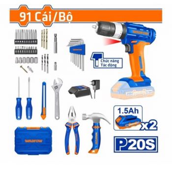 Bộ máy khoan dùng pin 20V WCDP522 và  91 món dụng cụ Wadfow WDT1B90