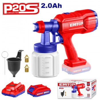 Máy phun sơn dùng pin 20V Emtop ELSG20256 (1 Pin 2.0Ah, 1 Sạc)