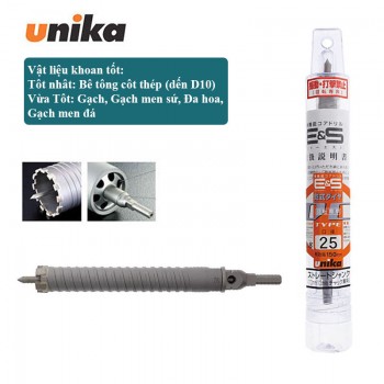 Mũi khoan rút lõi bê tông cốt thép 29x150mm Unika ES-D29ST (Chuôi trụ)